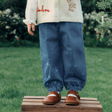 Dave&Bella Toddler Girls Denim Blue Tiny Heart Print VersatileJogger Jeans