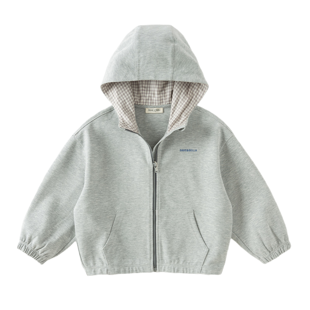 Dave&Bella Toddler Boys Gray Long-sleeved Hooded Outwear Single-layer Hooded Coats