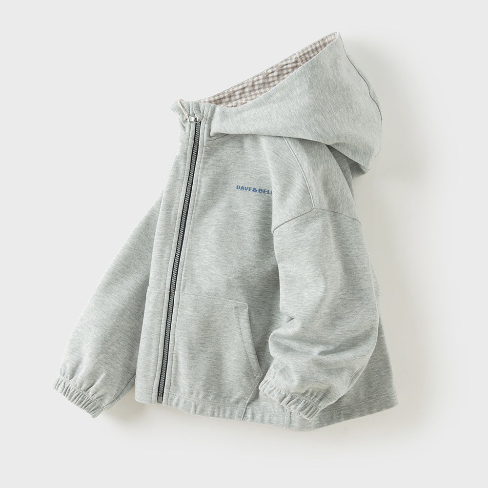 Dave&Bella Toddler Boys Gray Long-sleeved Hooded Outwear Single-layer Hooded Coats