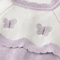 Dave&Bella Toddler Girls Purple Scalloped Butterfly Jacquard Knit Cozy Cotton Cardigans