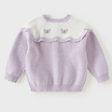Dave&Bella Toddler Girls Purple Scalloped Butterfly Jacquard Knit Cozy Cotton Cardigans