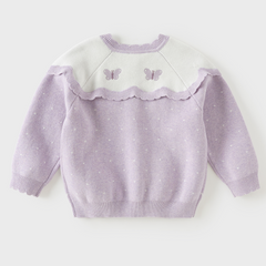 Dave&Bella Toddler Girls Purple Scalloped Butterfly Jacquard Knit Cozy Cotton Cardigans