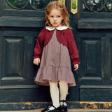 Dave&Bella Toddler Girls Dark Red Plaid Doll Collar Soft Cotton Party A-line Dress