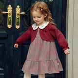 Dave&Bella Toddler Girls Dark Red Plaid Doll Collar Soft Cotton Party A-line Dress