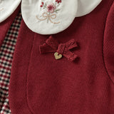 Dave&Bella Toddler Girls Dark Red Plaid Doll Collar Soft Cotton Party A-line Dress