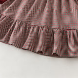 Dave&Bella Toddler Girls Dark Red Plaid Doll Collar Soft Cotton Party A-line Dress
