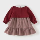 Dave&Bella Toddler Girls Dark Red Plaid Doll Collar Soft Cotton Party A-line Dress