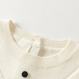 Dave&Bella Toddler Girls Beige Ruffle Collar Cozy Comfortable Cotton Knit Sweaters