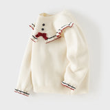 Dave&Bella Toddler Girls Beige Ruffle Collar Cozy Comfortable Cotton Knit Sweaters