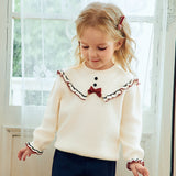 Dave&Bella Toddler Girls Beige Ruffle Collar Cozy Comfortable Cotton Knit Sweaters