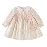 Dave&Bella Toddler Girls Floral Print Cozy Cotton A-line Birthday Dress (Wallet bag)