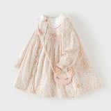 Dave&Bella Toddler Girls Floral Print Cozy Cotton A-line Birthday Dress (Wallet bag)