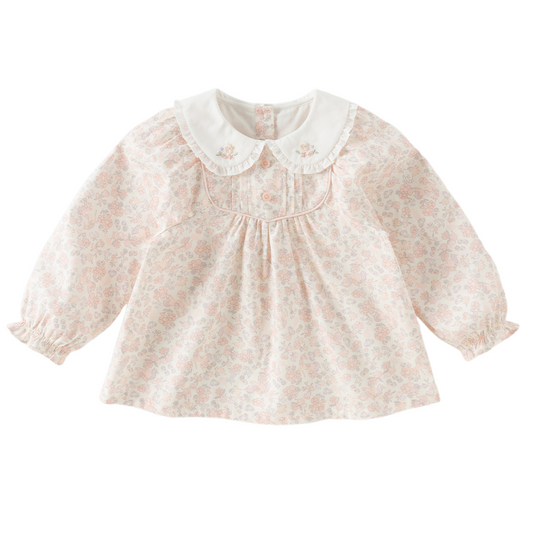 Dave&Bella Toddler Girls Pink Floral Doll Collar Charming Cozy Cooton T-shirts