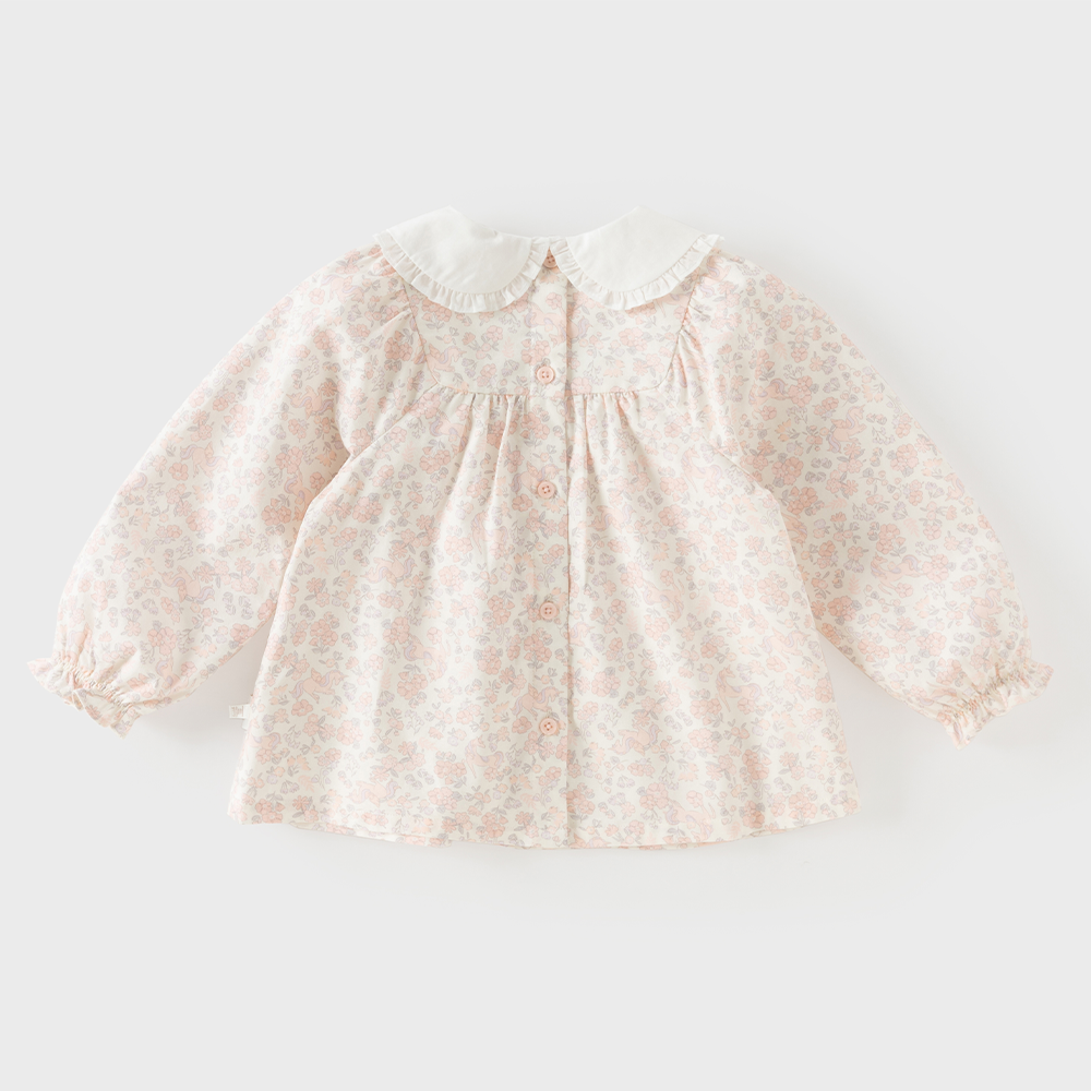 Dave&Bella Toddler Girls Pink Floral Doll Collar Charming Cozy Cooton T-shirts