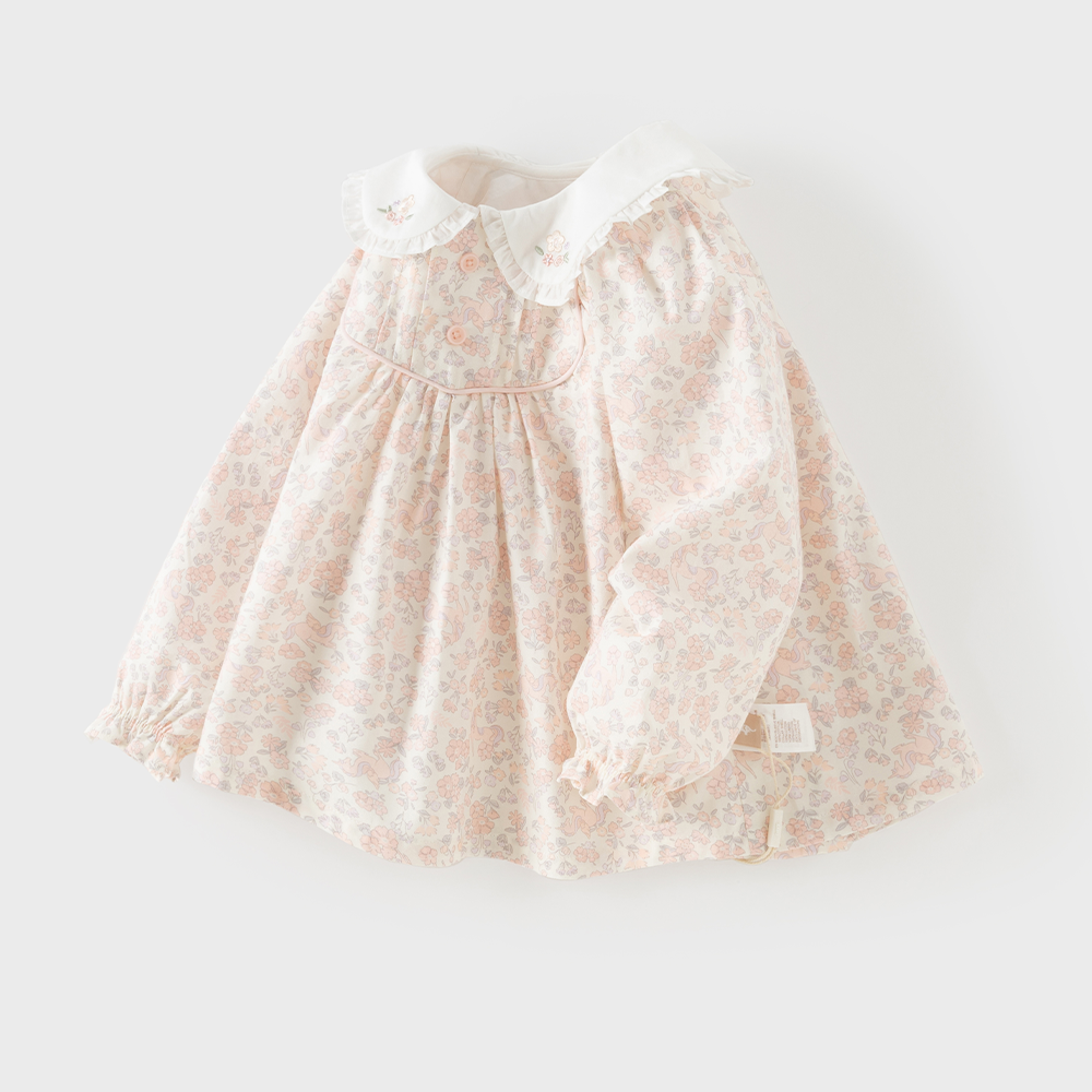 Dave&Bella Toddler Girls Pink Floral Doll Collar Charming Cozy Cooton T-shirts
