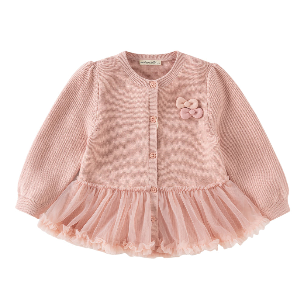 Dave&Bella Toddler Girls Pink Mesh Dress Style Cozy Cotton Round Collar Cardigans
