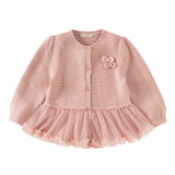 Dave&Bella Toddler Girls Pink Mesh Dress Style Cozy Cotton Round Collar Cardigans
