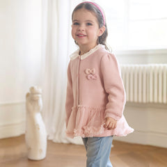 Dave&Bella Toddler Girls Pink Mesh Dress Style Cozy Cotton Round Collar Cardigans
