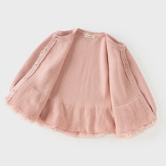 Dave&Bella Toddler Girls Pink Mesh Dress Style Cozy Cotton Round Collar Cardigans