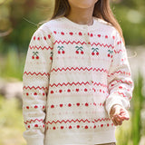Dave&Bella Kid Girls Beige Cherry & Heart Jacquard Cotton Cardigans