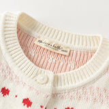 Dave&Bella Kid Girls Beige Cherry & Heart Jacquard Cotton Cardigans