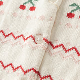 Dave&Bella Kid Girls Beige Cherry & Heart Jacquard Cotton Cardigans