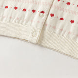Dave&Bella Kid Girls Beige Cherry & Heart Jacquard Cotton Cardigans