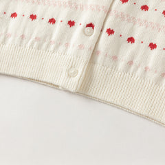 Dave&Bella Kid Girls Beige Cherry & Heart Jacquard Cotton Cardigans