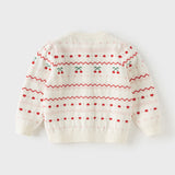 Dave&Bella Kid Girls Beige Cherry & Heart Jacquard Cotton Cardigans