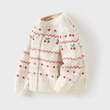 Dave&Bella Kid Girls Beige Cherry & Heart Jacquard Cotton Cardigans