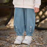 Dave&Bella Toddler Girls Denim Blue Cotton Comfortable Drawstring Jeans