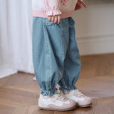 Dave&Bella Toddler Girls Denim Blue Cotton Comfortable Drawstring Jeans