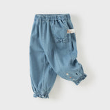 Dave&Bella Toddler Girls Denim Blue Cotton Comfortable Drawstring Jeans