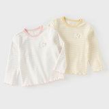 Dave&Bella Toddler Girls Pink/Yellow Striped Comfortable Versatile T-shirts