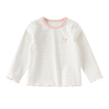 Dave&Bella Toddler Girls Pink/Yellow Striped Comfortable Versatile T-shirts