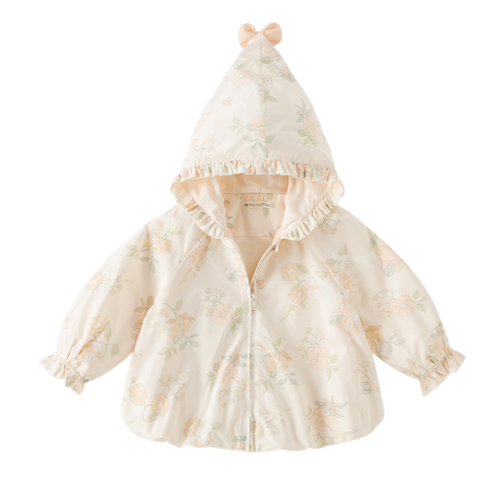 Dave&Bella Toddler Girls Beige Floral Hooded Waterproof Sweet Cute Cozy Jackets