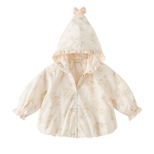 Dave&Bella Toddler Girls Beige Floral Hooded Waterproof Sweet Cute Cozy Jackets