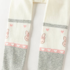 Dave&Bella Toddler Girls Beige Color Block Tights Cute Bunny Heart Print Cozy Tights