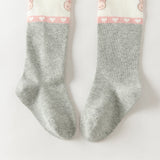 Dave&Bella Toddler Girls Beige Color Block Tights Cute Bunny Heart Print Cozy Tights