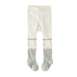 Dave&Bella Toddler Girls Beige Color Block Tights Cute Bunny Heart Print Cozy Tights