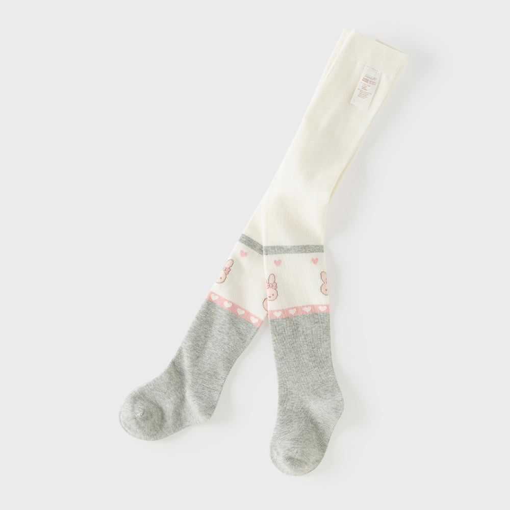 Dave&Bella Toddler Girls Beige Color Block Tights Cute Bunny Heart Print Cozy Tights
