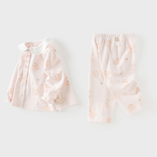 Dave&Bella Toddler Girls Sweet Pink Print  Lightweight Snug Cotton Breathable Pajamas