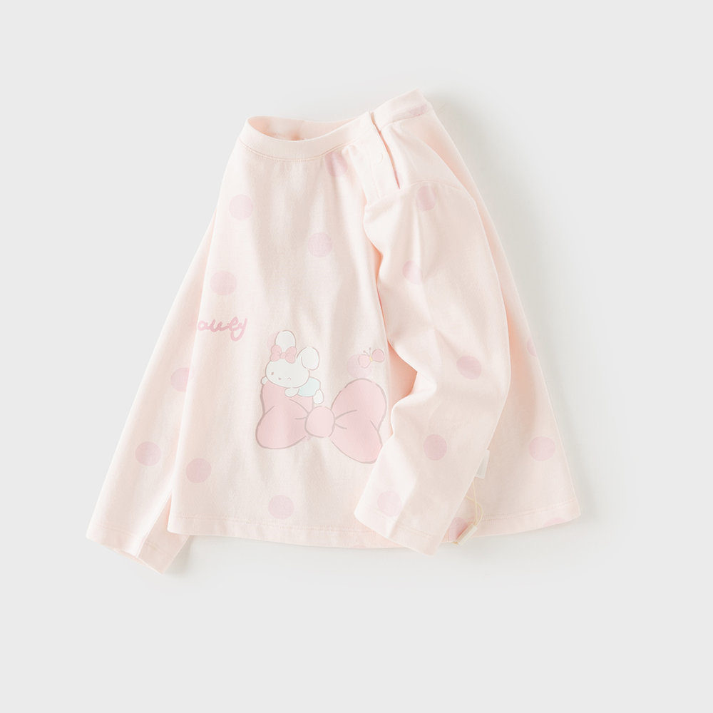 Dave&Bella Toddler Girls Pink Cute Sweet Rabbit Round Collar Cozy Cotton T-shirts