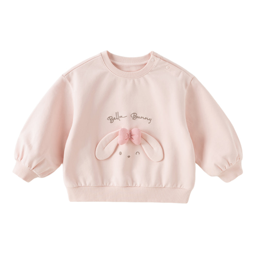 Dave&Bella Toddler Girls Pink Cute Rabbit Print Daily Round Collar Sweatshirts