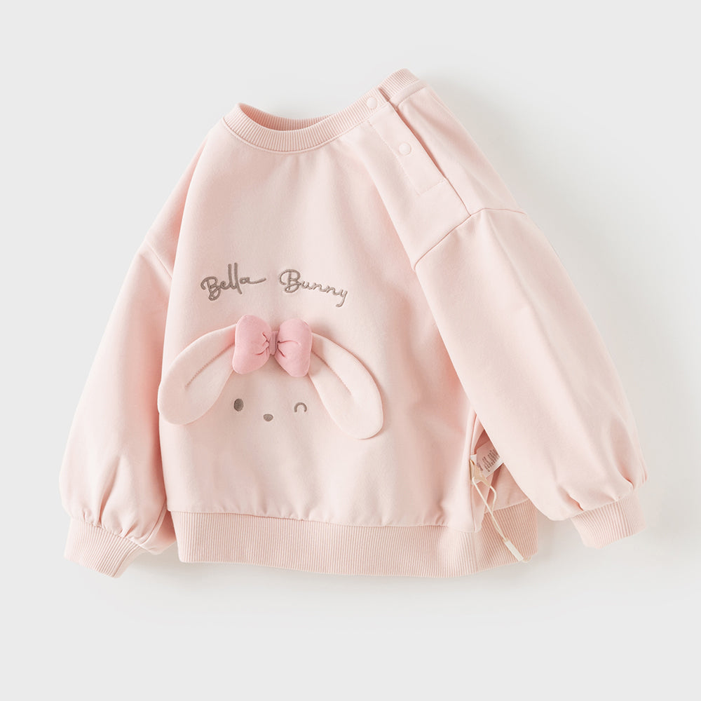 Dave&Bella Toddler Girls Pink Cute Rabbit Print Daily Round Collar Sweatshirts