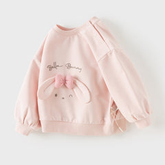 Dave&Bella Toddler Girls Pink Cute Rabbit Print Daily Round Collar Sweatshirts