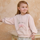 Dave&Bella Toddler Girls Pink Cute Rabbit Print Daily Round Collar Sweatshirts