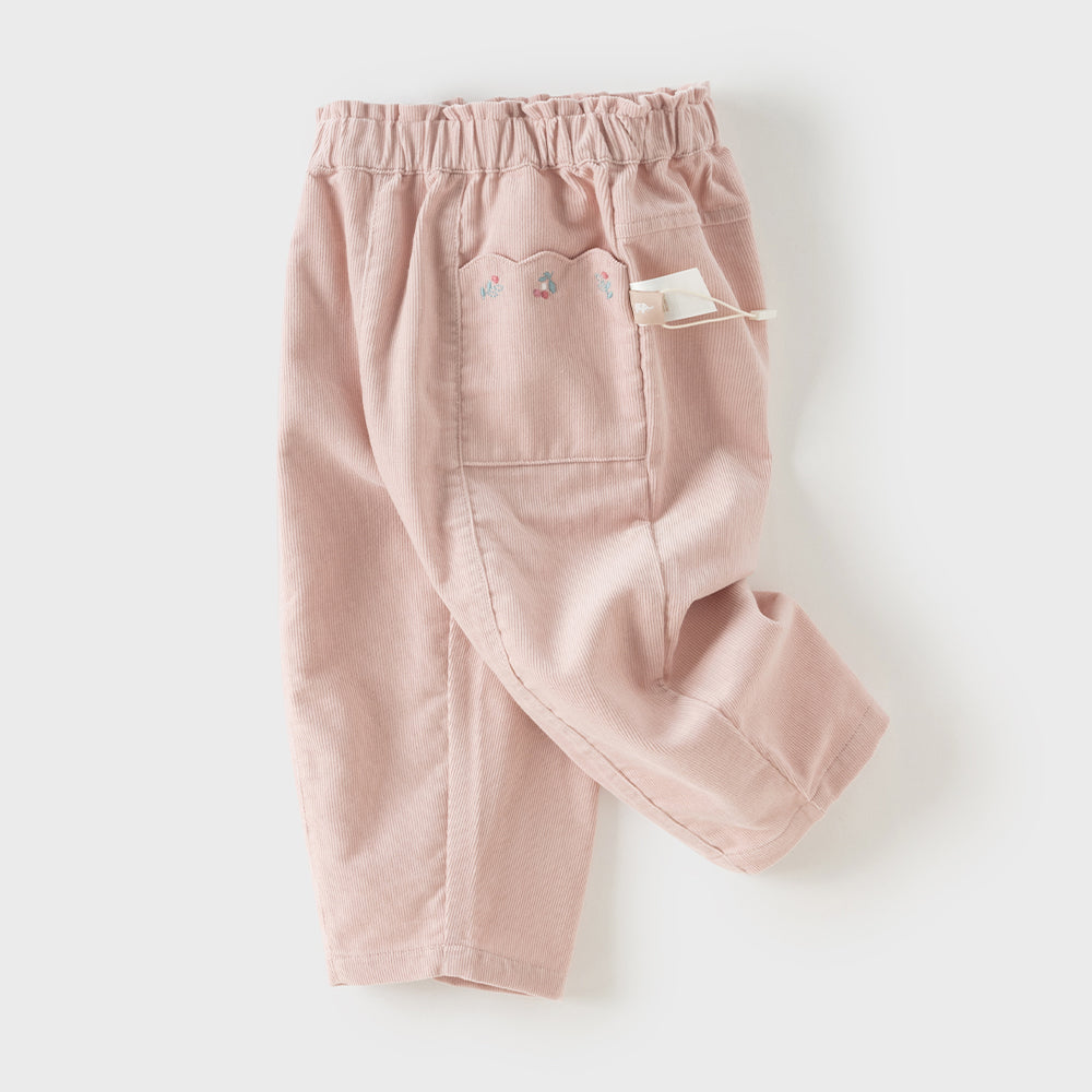 Dave&Bella Toddler Girls Pink/Milky Coffee Cozy Cotton Casual Versatile Drawstring Pants