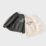 Dave&Bella Toddler Boys Dark Grey/Beige Playful Dinosaur Casual Sweatshirts