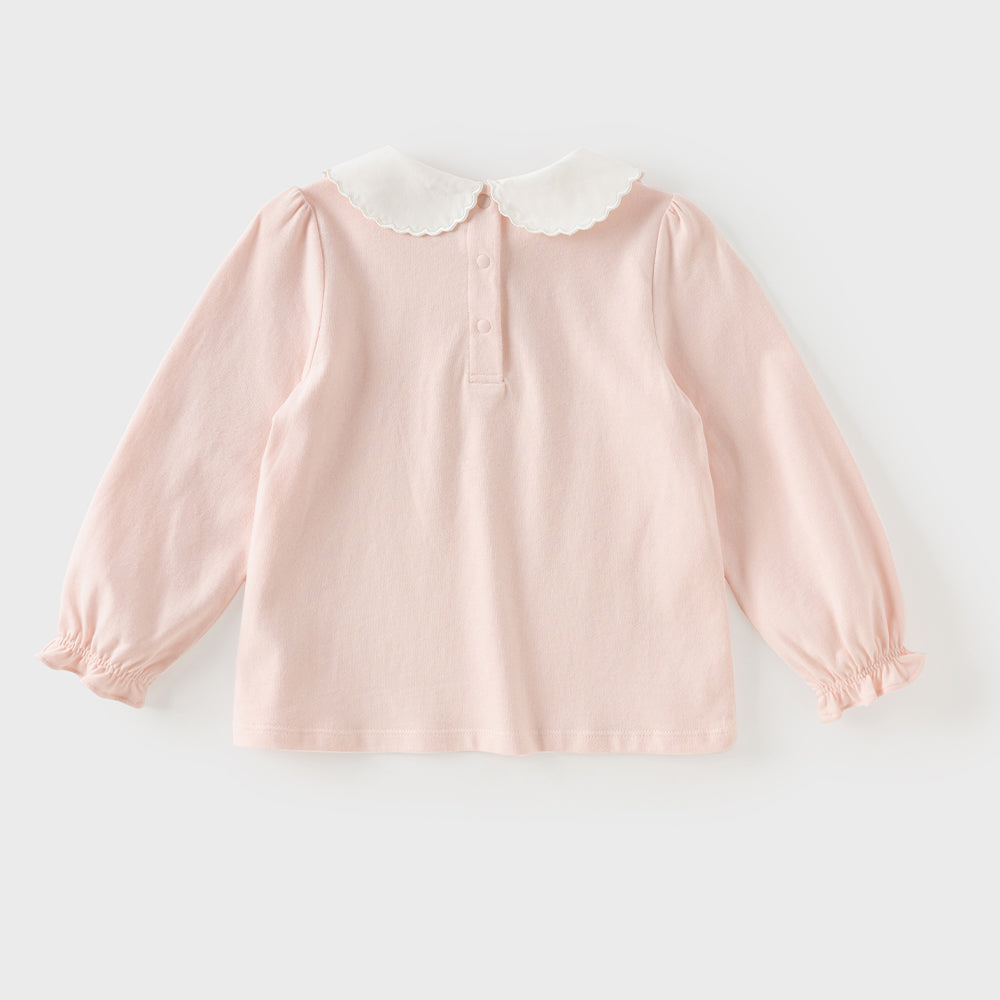 Dave&Bella Toddler Girls Pink Sweet Print Doll Collar Comfortable Cozy Cotton T-shirts